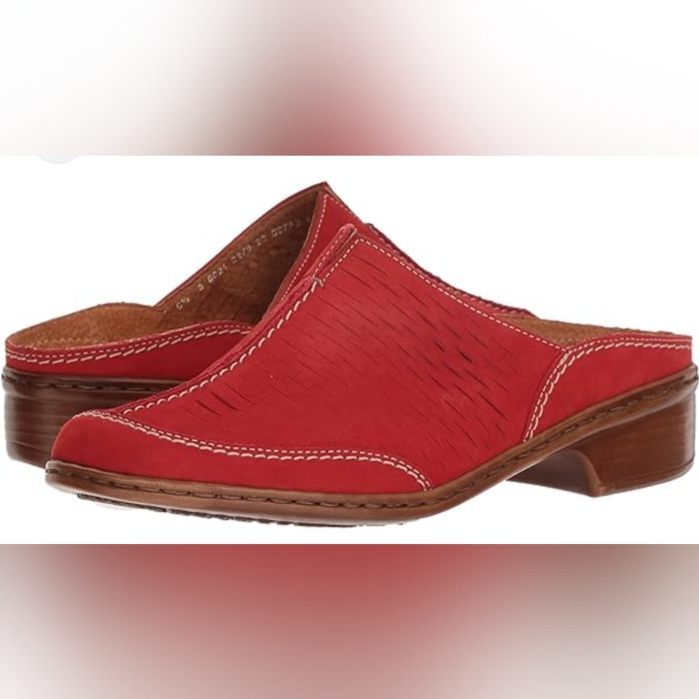 JENNY By ARA* Red nubuck leather slip on mule low heel flat stylish shoes
